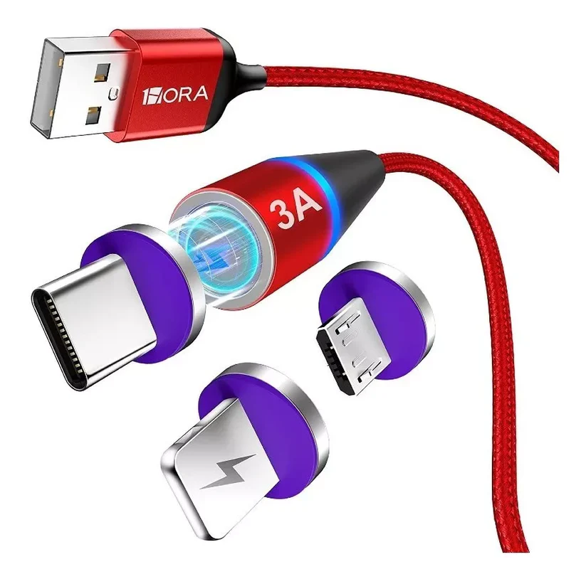 CABLE 3 EN 1 V8/TIPO C/LIGHTNING CON CABEZAS INTERCAMBIABLES 