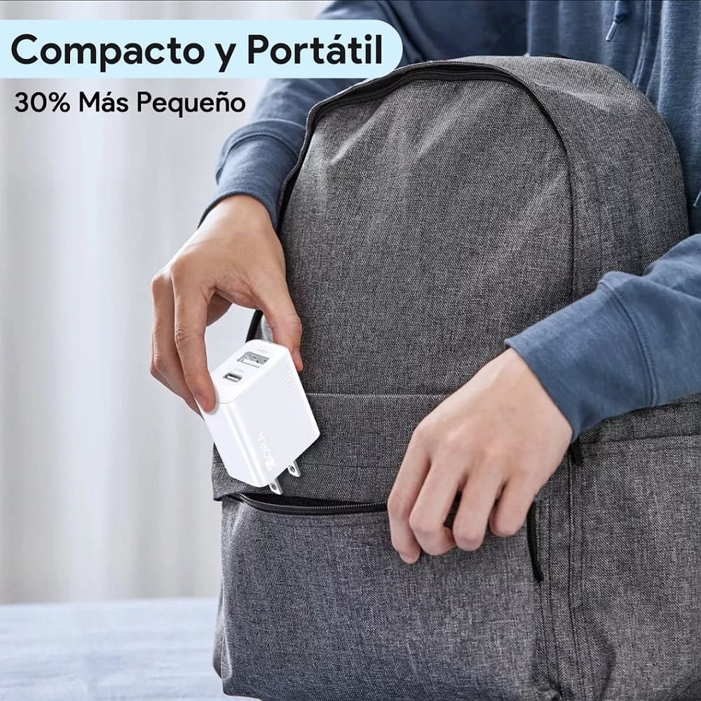 CUBO CARGADOR CON SALIDA DUAL USB + TIPO C 20 WATTS