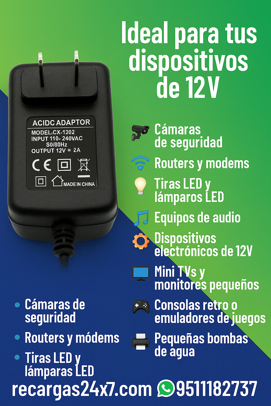 ELIMINADOR DE CORRIENTE 12V 2A