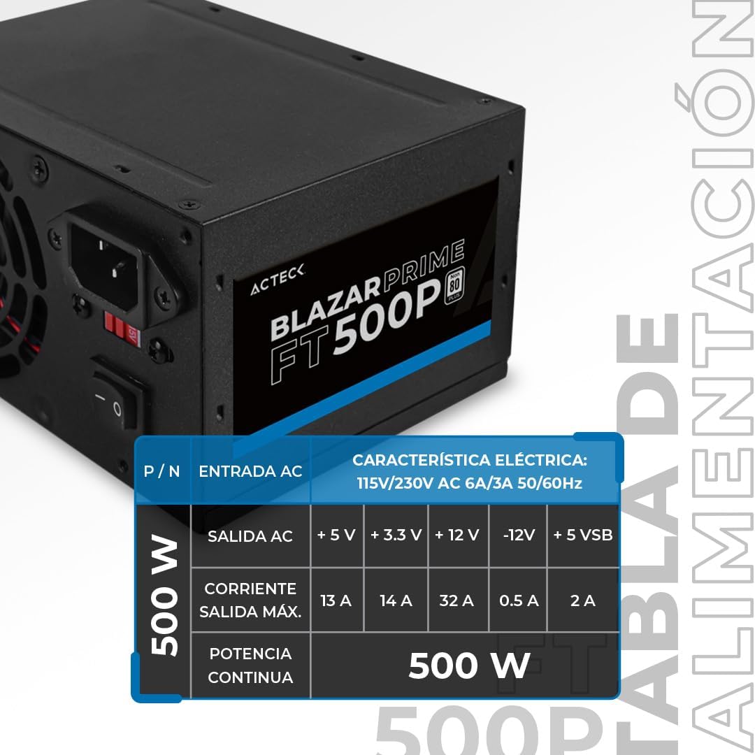FUENTE DE PODER 500W ACTECK BLAZAR ATX NEGRO