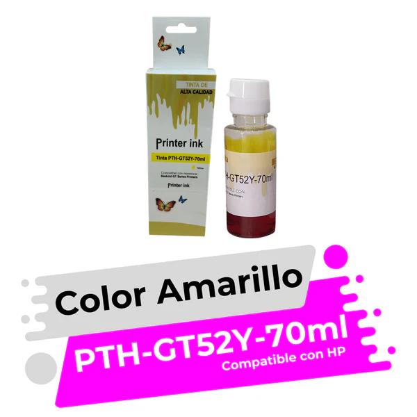 BOTE DE TINTA HP PTH-GT52Y AMARILLO 70ML GENERICO