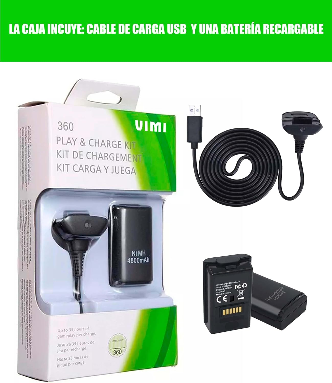 KIT CARGA Y JUEGA PARA CONTROL XBOX 360
