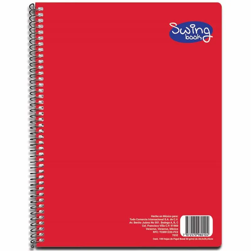 CUADERNO/LIBRETA ESPIRAL DE 100 HOJAS CUADRO 5 MM