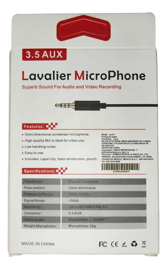 MICROFONO LAVALIER 3.5 AUX