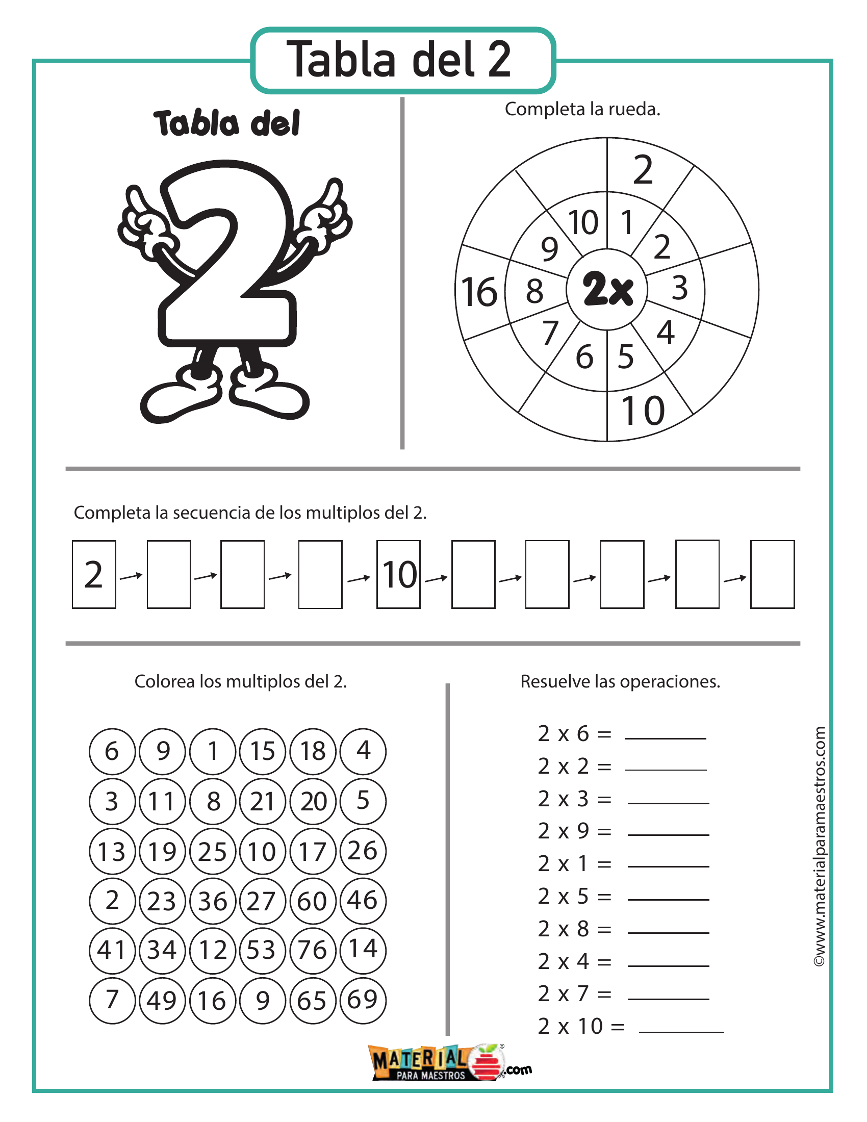 CUADERNILLO DE LAS TABLAS DE MULTIPLICAR 