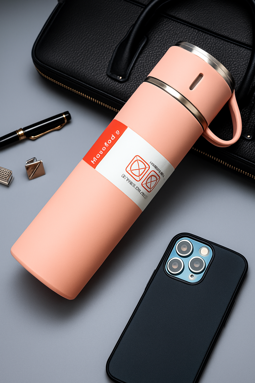 TERMO CON TAZA INCLUIDA PARA TÉ Y CAFÉ DE ACERO INOXIDABLE DE 500 ML CON TAZAS