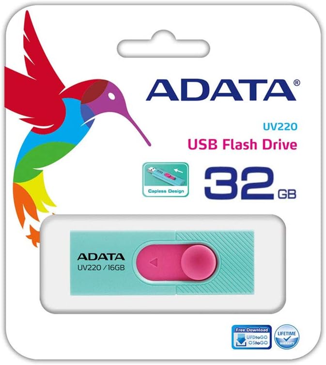 MEMORIA USB 32 GB UV220 ADATA TURQUESA ROSA
