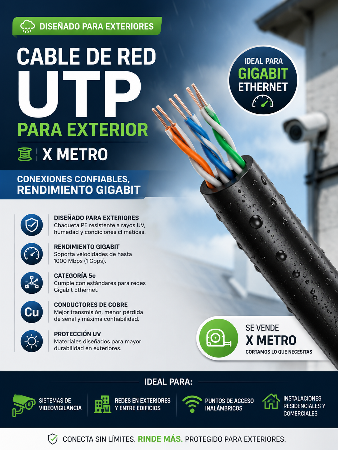 CABLE DE RED PARA EXTERIOR CAT 5E  X METRO