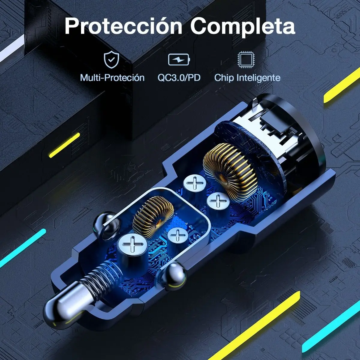 TURBO CARGADOR PARA AUTO CON CABLE TIPO C 3A
